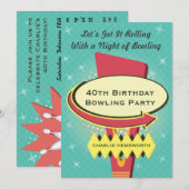 Retro Bowling Party Kaart (Voorkant / Achterkant)