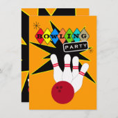 Retro Bowling Party Kaart (Voorkant / Achterkant)