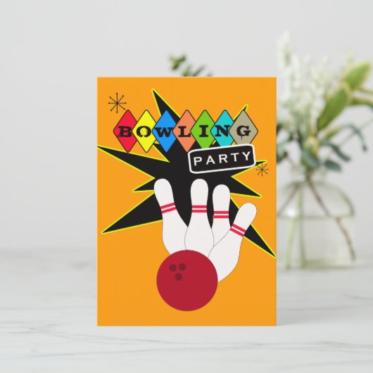 Retro Bowling Party Kaart (Staand voorkant)