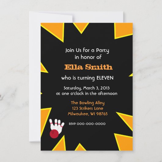 Retro Bowling Party Kaart (Achterkant)