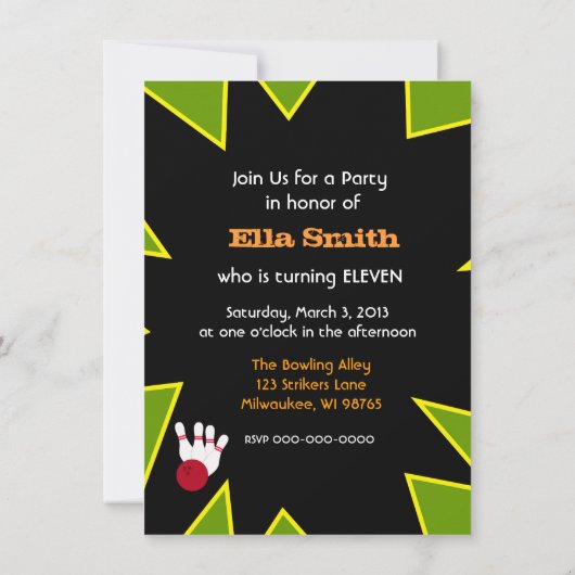 Retro Bowling Party Kaart (Achterkant)