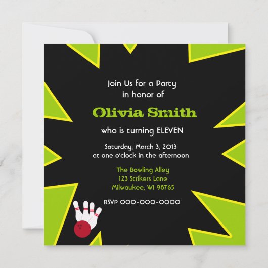 Retro Bowling Party Kaart (Achterkant)