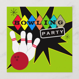 Retro Bowling Party Kaart
