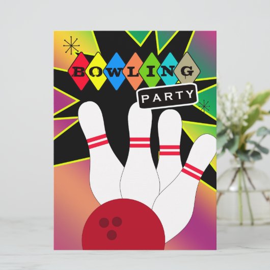 Retro Bowling Party Kaart (Staand voorkant)
