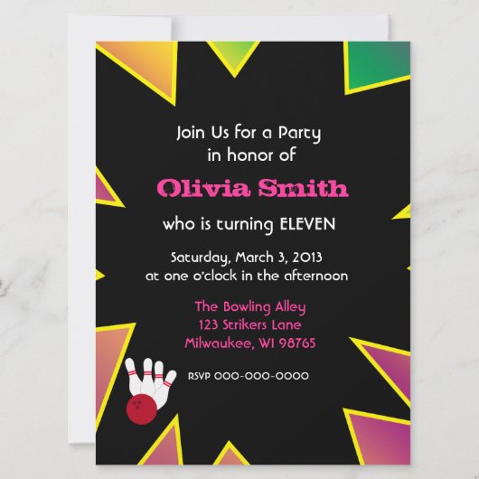 Retro Bowling Party Kaart (Achterkant)