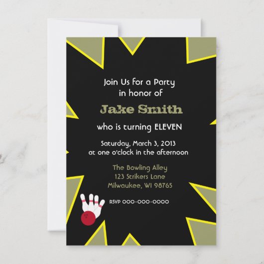 Retro Bowling Party Kaart (Achterkant)