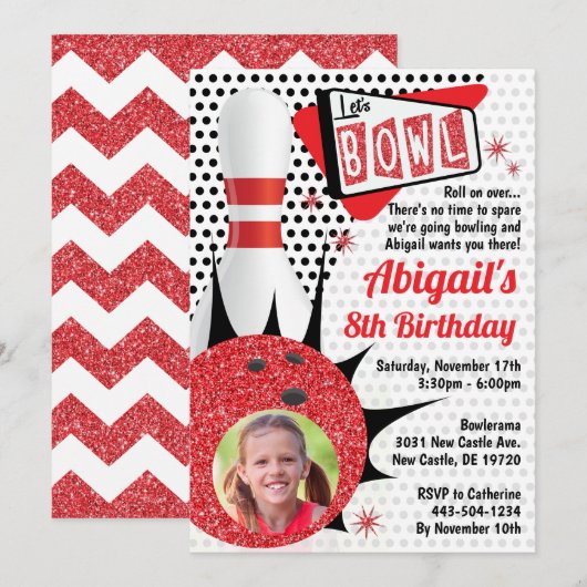 Retro Bowling Party Sock Hop Pin Up met Foto Kaart (Voorkant / Achterkant)