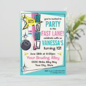 Retro Bowling Party - Uitnodiging - Roze (Staand voorkant)