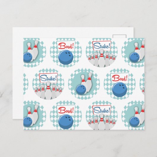 Retro Bowling Pattern Bowling Ball Pins Briefkaart (Voorkant / Achterkant)