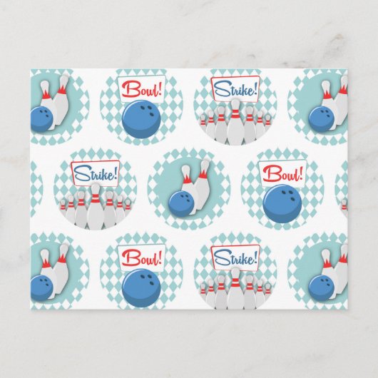 Retro Bowling Pattern Bowling Ball Pins Briefkaart (Voorkant)