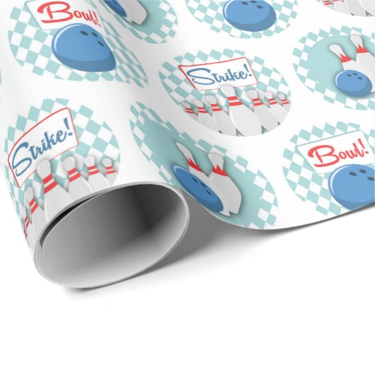 Retro Bowling Pattern Bowling Ball Pins Cadeaupapier (Rol Hoek)