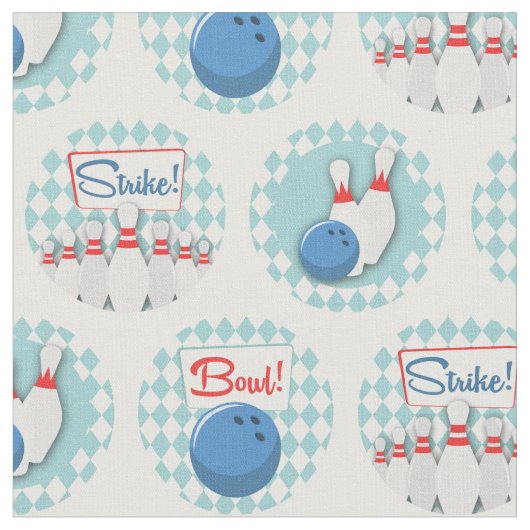 Retro Bowling Pattern Bowling Ball Pins Stof (Close Up)