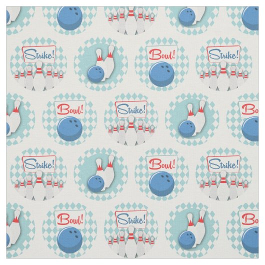 Retro Bowling Pattern Bowling Ball Pins Stof (Swatch)