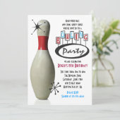 RETRO BOWLING PIN Happy Birthday Party Uitnodiging (Staand voorkant)