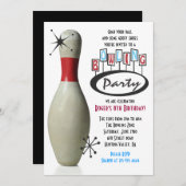 RETRO BOWLING PIN Happy Birthday Party Uitnodiging (Voorkant / Achterkant)