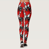 Retro Bowling Pins Zwart en Wit op Rood Leggings (Achterkant)