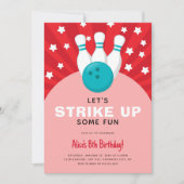 Retro Bowling Red Kids Uitnodiging voor verjaardag (Voorkant)