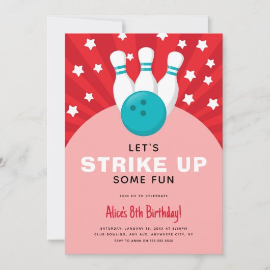 Retro Bowling Red Kids Uitnodiging voor verjaardag (Voorkant)