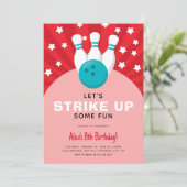 Retro Bowling Red Kids Uitnodiging voor verjaardag (Staand voorkant)