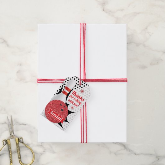 Retro Bowling Retro Glitter Party Tenpin Cadeaulabel (Met Touw)