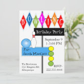 Retro Bowling Sign Birthday Uitnodiging (Staand voorkant)