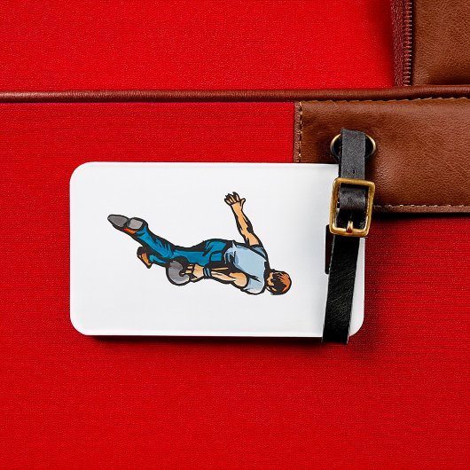Retro Bowling Speler Die Bal Gooit Bagagelabel