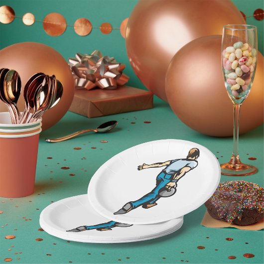 Retro Bowling Speler Werpt Bal Papieren Bordje