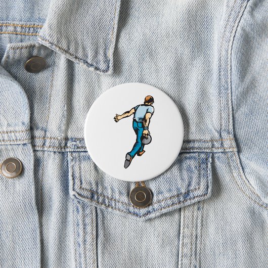 Retro Bowling Speler Werpt Bal Ronde Button 7,6 Cm
