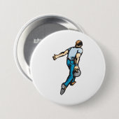 Retro Bowling Speler Werpt Bal Ronde Button 7,6 Cm (Voorkant /achterkant)