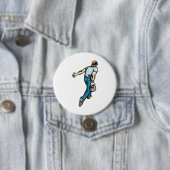 Retro Bowling Speler Werpt Bal Ronde Button 7,6 Cm (In situ)