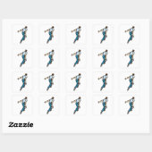 Retro Bowling Speler Werpt Bal Vierkante Sticker (Vel)