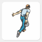 Retro Bowling Speler Werpt Bal Vierkante Sticker (Voorkant)