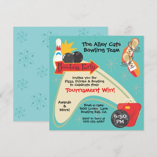 Retro Bowling Team Competitie Feest Kaart (Voorkant / Achterkant)