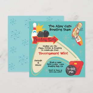 Retro Bowling Team League Party Kaart