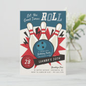 Retro  Bowling Theme Birthday Party Kaart (Staand voorkant)