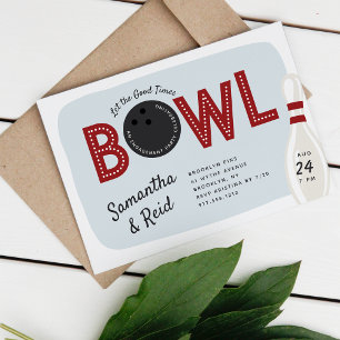 Retro Bowling Theme Engagement Party Kaart