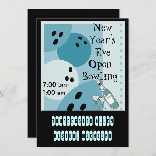 Retro Bowling Uitnodigingen rechter-box-key van me (Voorkant / Achterkant)
