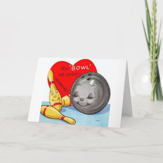 Retro Bowling Valentijnsdag Kaart (Voorkant)