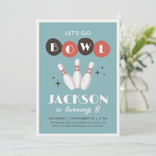 Retro  Bowling Verjaardag Kaart (Staand voorkant)