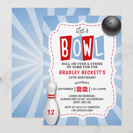 Retro Bowling Verjaardag voor elke leeftijd Kaart (Voorkant / Achterkant)