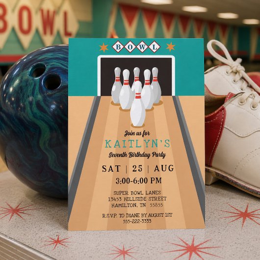 Retro Bowling Verjaardagsfeestje Kaart