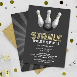 Retro Bowling Verjaardagsfeestje voor elke leeftij Folie Uitnodiging