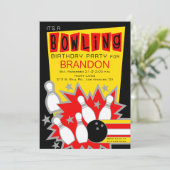 Retro Bowling Verjaardagsfeestuitnodiging Kaart (Staand voorkant)