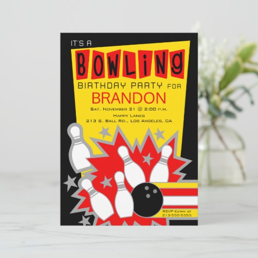 Retro Bowling Verjaardagsfeestuitnodiging Kaart (Staand voorkant)