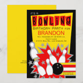 Retro Bowling Verjaardagsfeestuitnodiging Kaart (Voorkant / Achterkant)