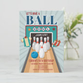 Retro Bowling verjaardagsuitnodiging Kaart (Staand voorkant)