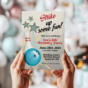 Retro Bowling Verjaardagsuitnodiging Kaart