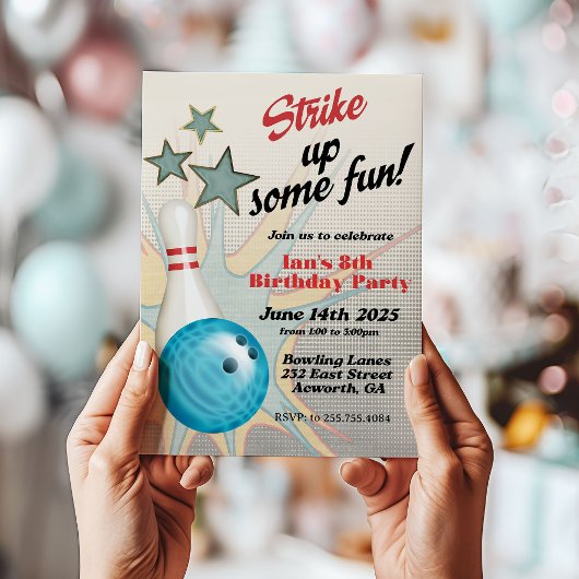 Retro Bowling Verjaardagsuitnodiging Kaart