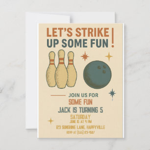 Retro Bowling Verjaardagsuitnodiging voor Jongens Briefkaart