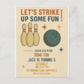Retro Bowling verjaardagsuitnodiging voor jongens Briefkaart (Voorkant)